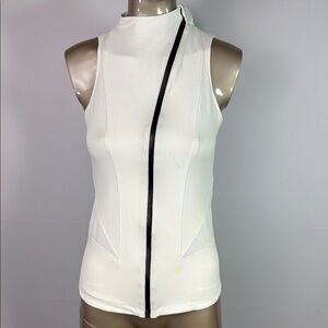 BALSA NYC MOTO TOP White Sleeveless Top with Black Trim